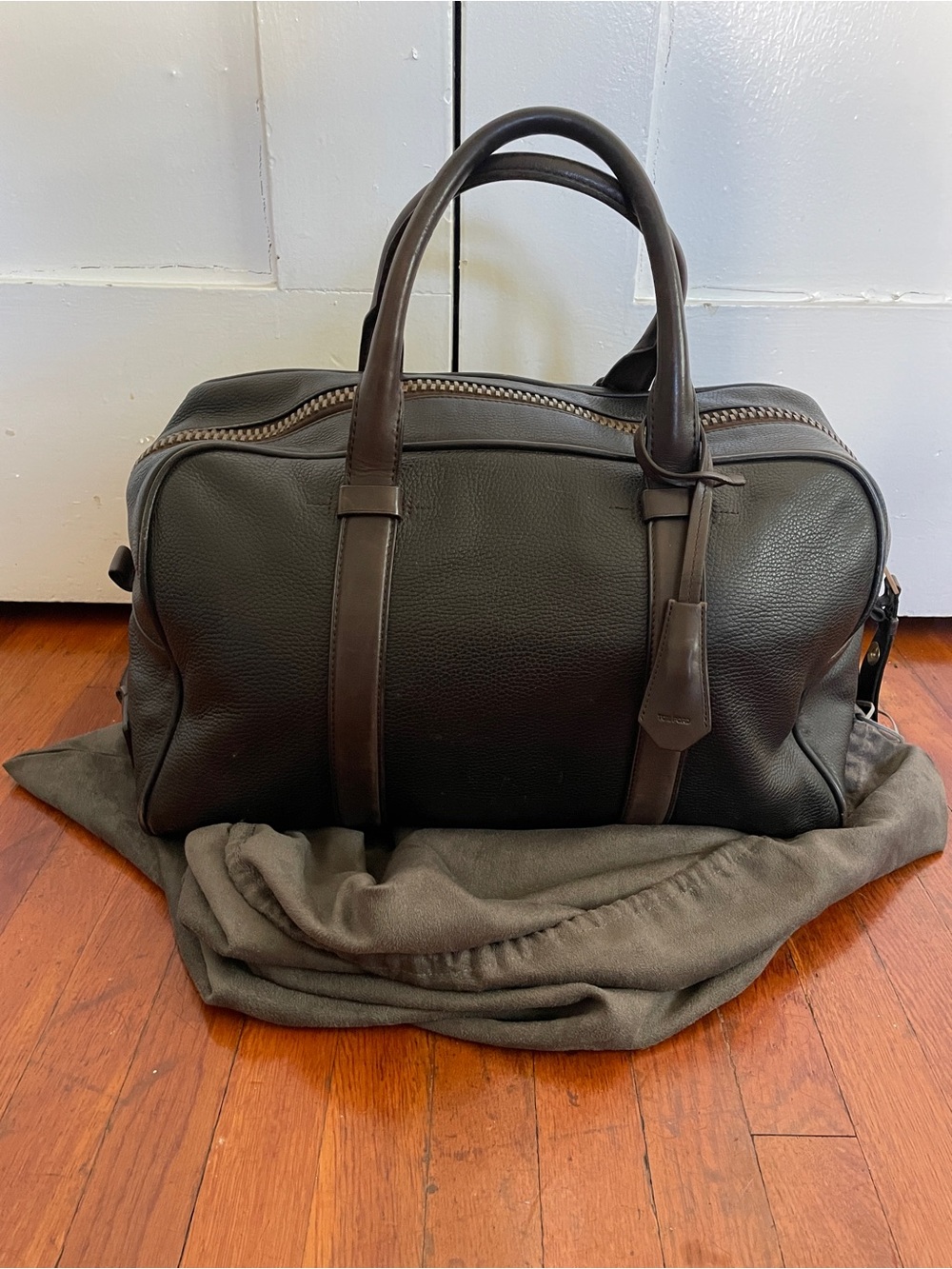 Tom Ford Dark Brown Pebbled Leather Duffel